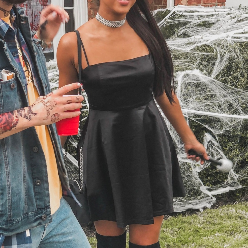Black Satin straight neck tank dress